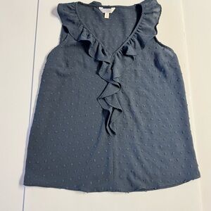 LC Lauren Conrad Blue Swiss Dot Ruffle Sleeveless Blouse Size Small